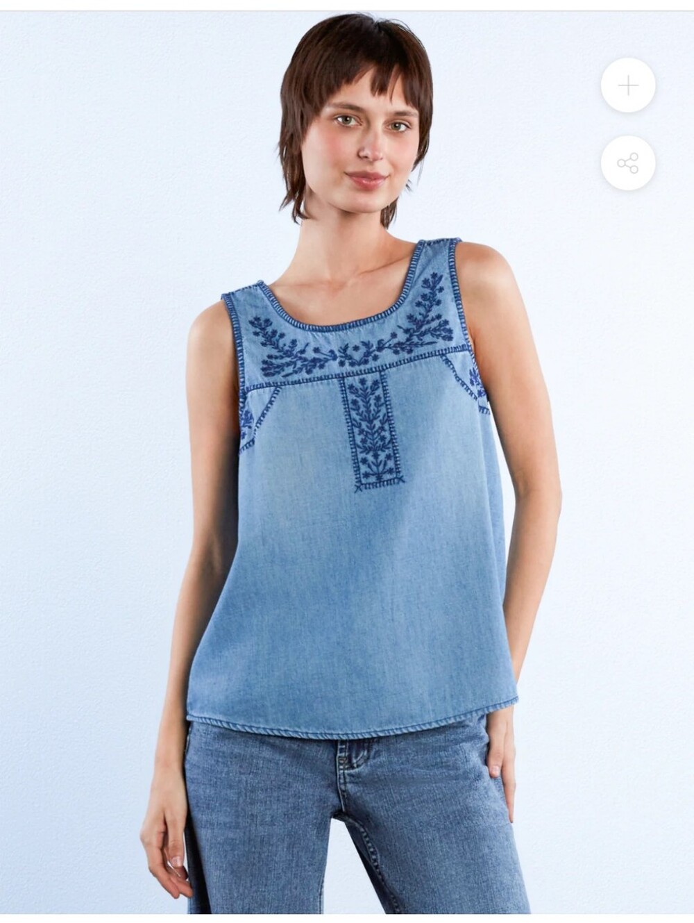 Billy T Floral Embroidery Tank Top- XL